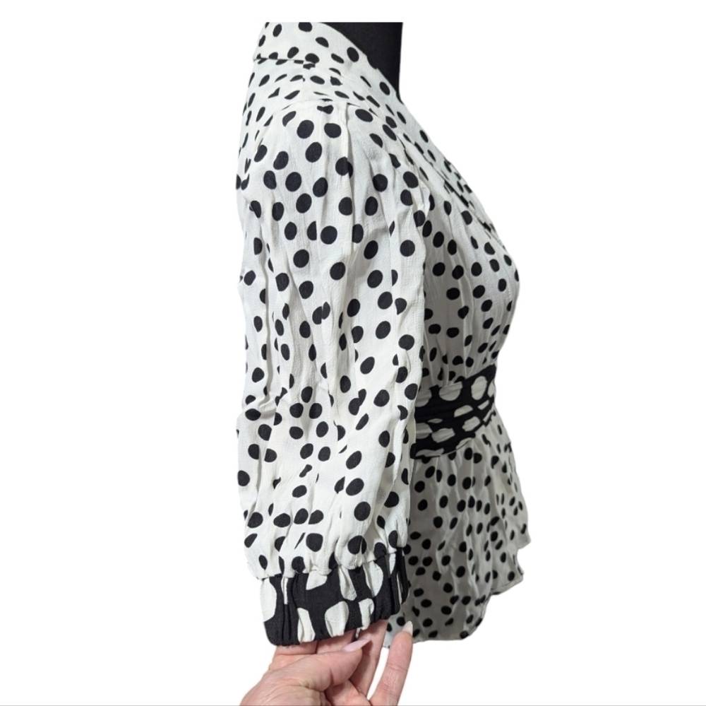 Zara TRF Viral Polka Dot Wrap Blouse with 3/4 Puff Sleeves - Picture 9 of 16